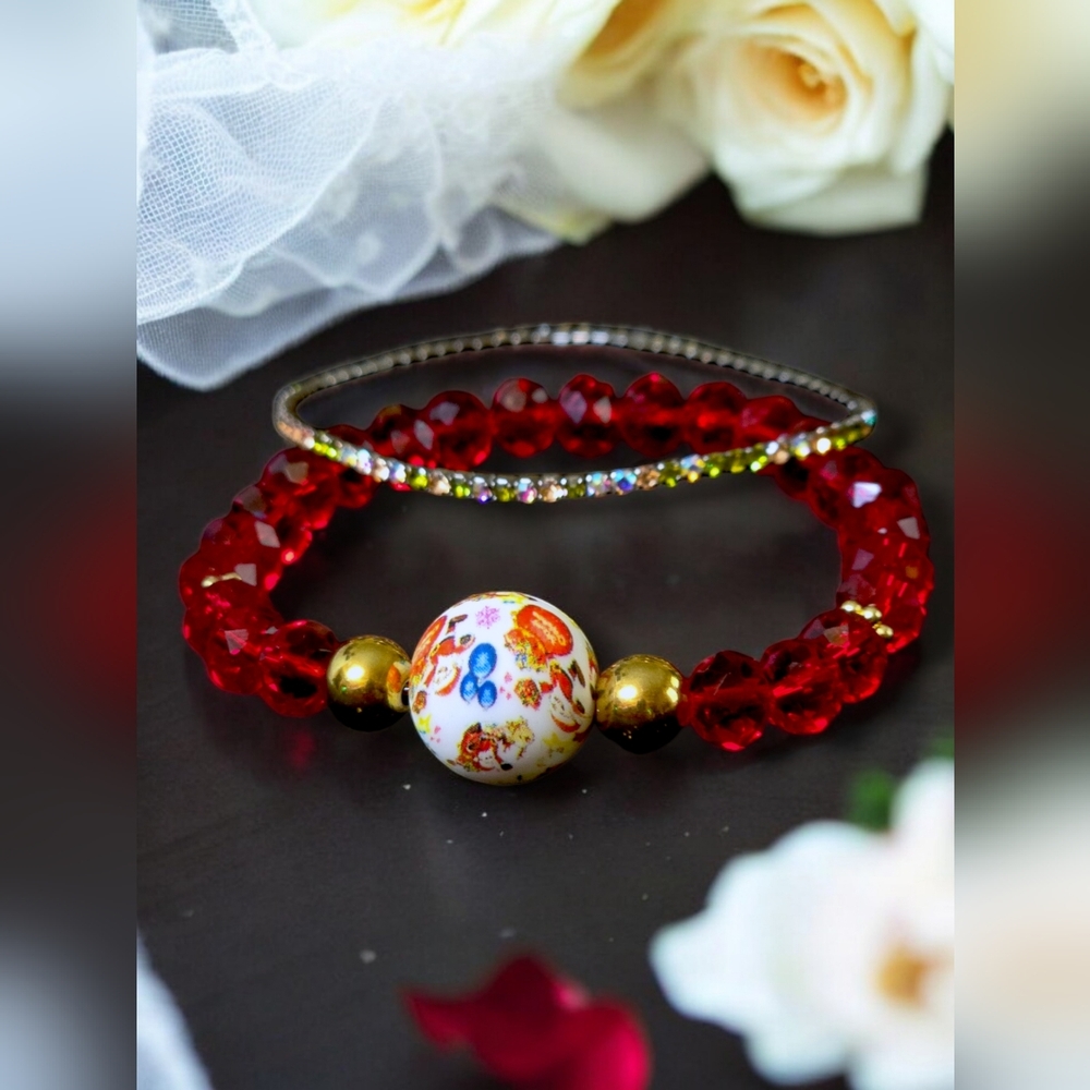 Set of two Christmas bracelets. Austrian crystals. Silicone main bead and 18k...